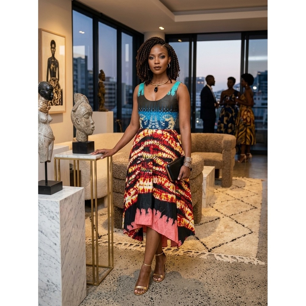 Lisa Folawiyo Dress Womens 10 African Batik Print Asymmetrical Designer